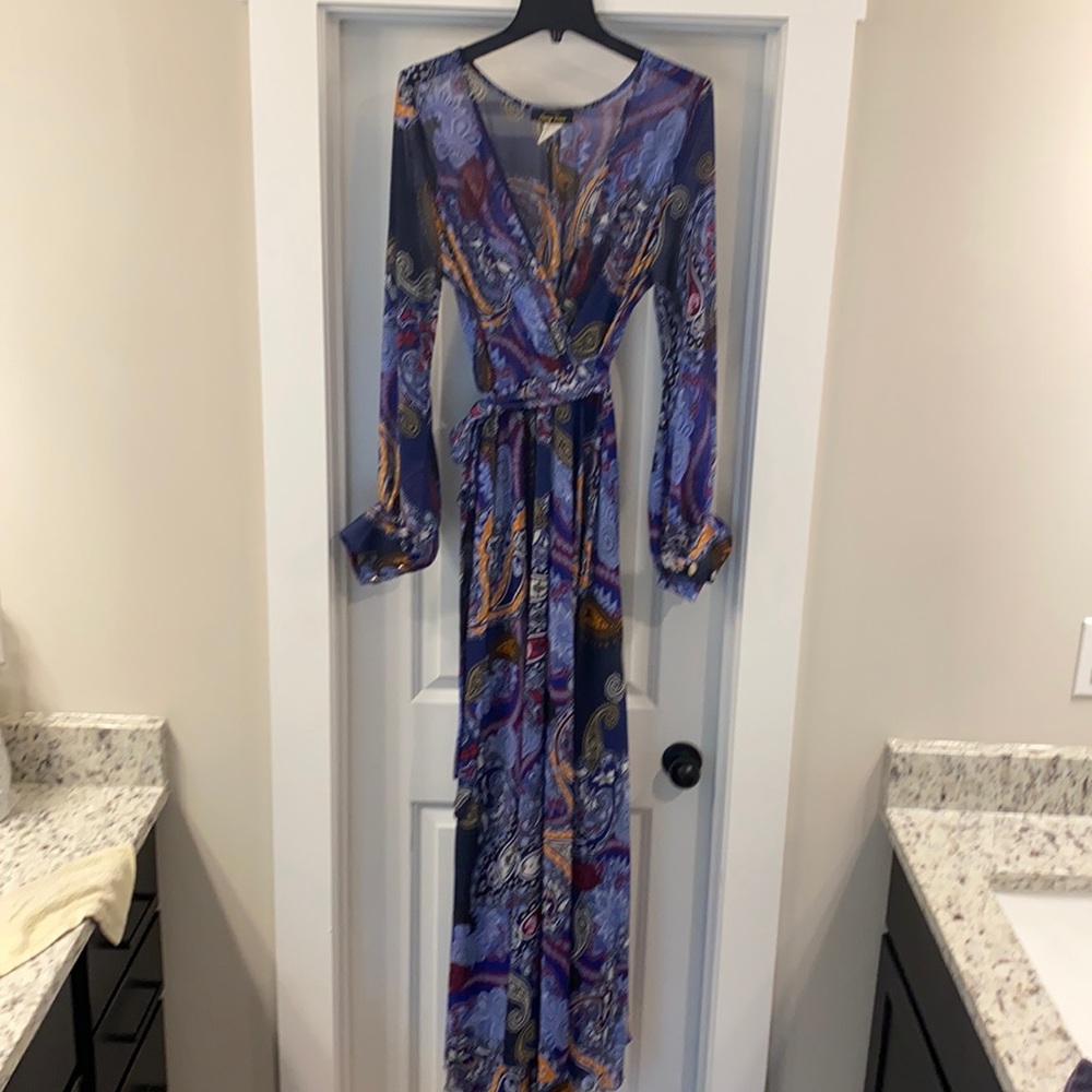 Blue paisley multi print dress